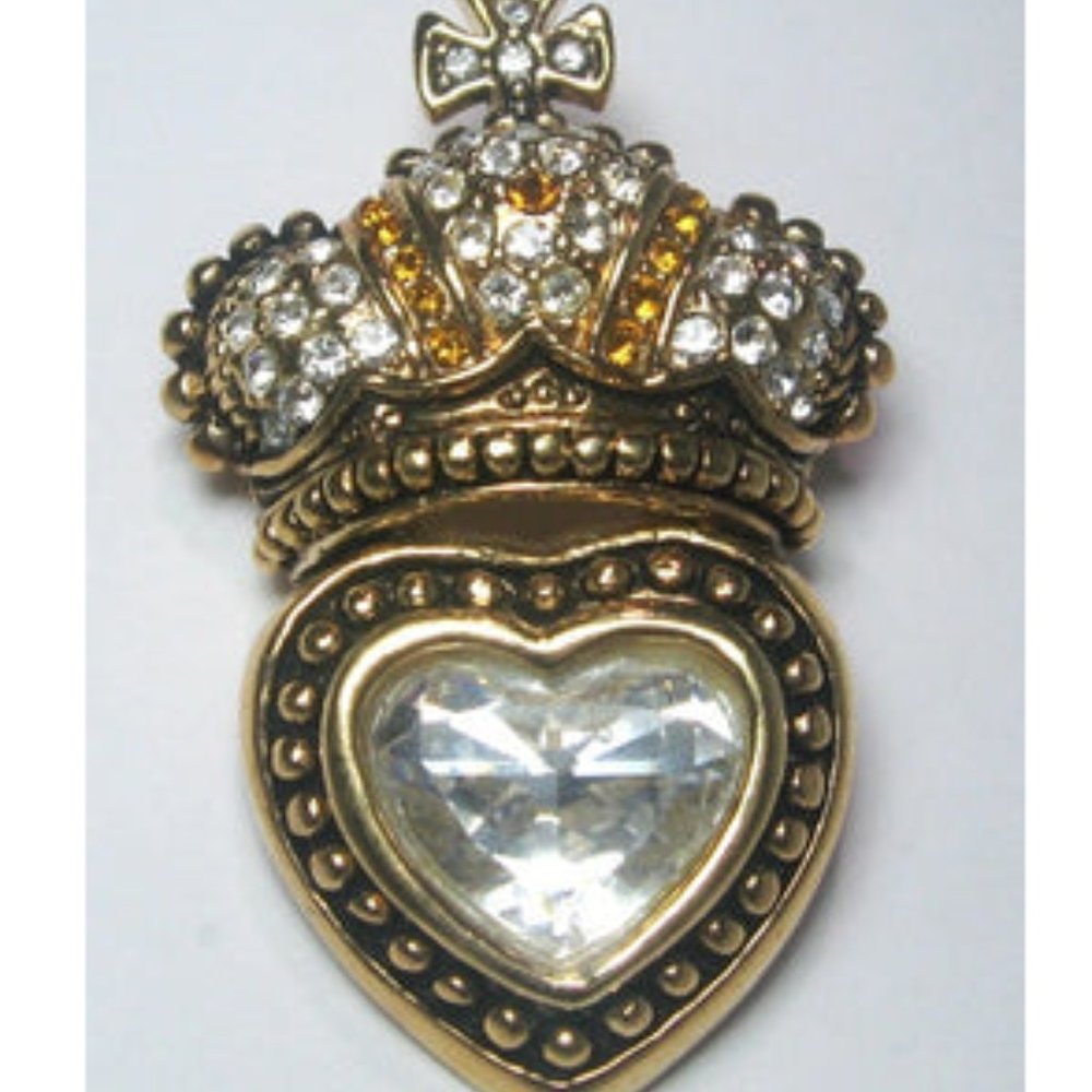 Crown with Heart Brooch
